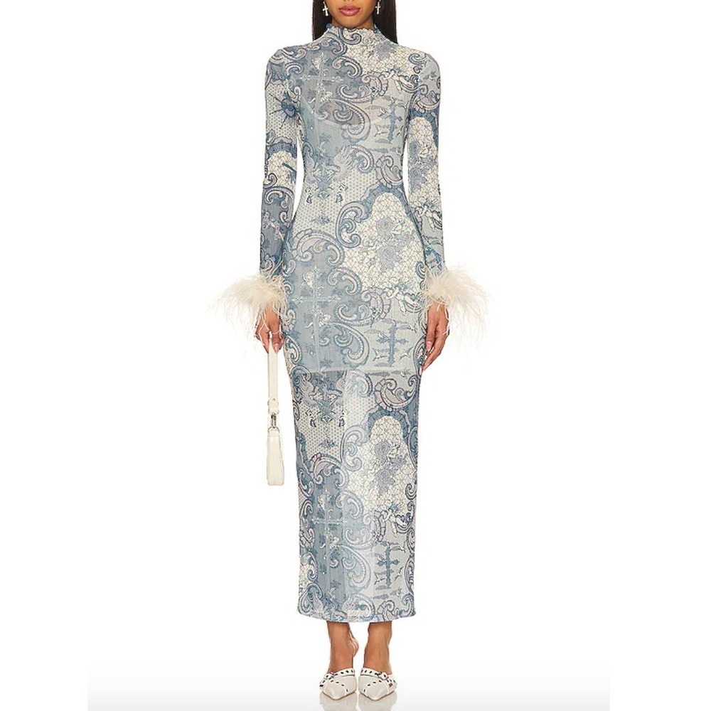 LOBA Lara Feather Cuff Maxi Dress